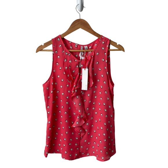 Kohl's Elle Retro Chic Coral Hoop Sleeveless Blouse Tank Top, New with Tags - Picture 1 of 12